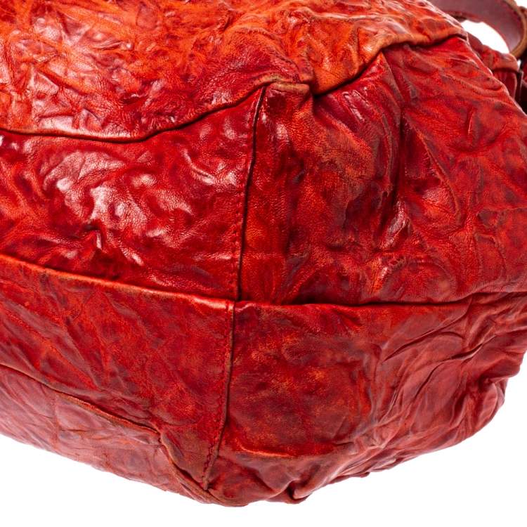 Pre Owned Givenchy Red Distressed Leather Sacca Hobo