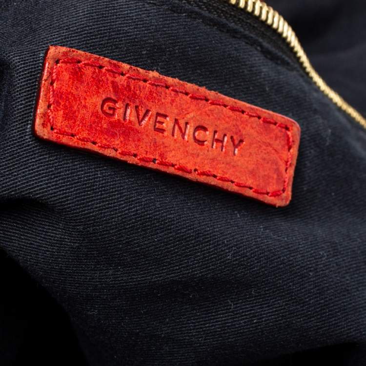 Pre Owned Givenchy Red Distressed Leather Sacca Hobo