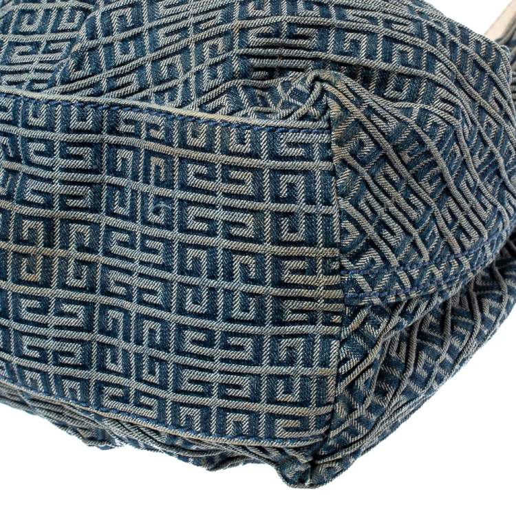 Pre Owned Givenchy Blue/White Monogram Denim and Leather Shoulder Bag