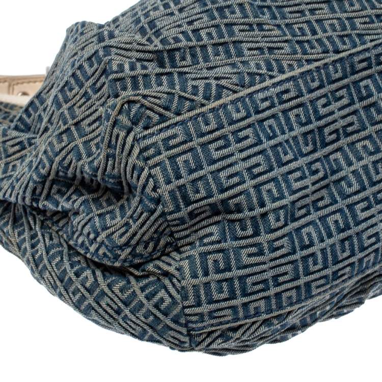 Pre Owned Givenchy Blue/White Monogram Denim and Leather Shoulder Bag