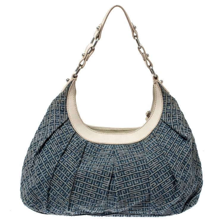 Pre Owned Givenchy Blue/White Monogram Denim and Leather Shoulder Bag