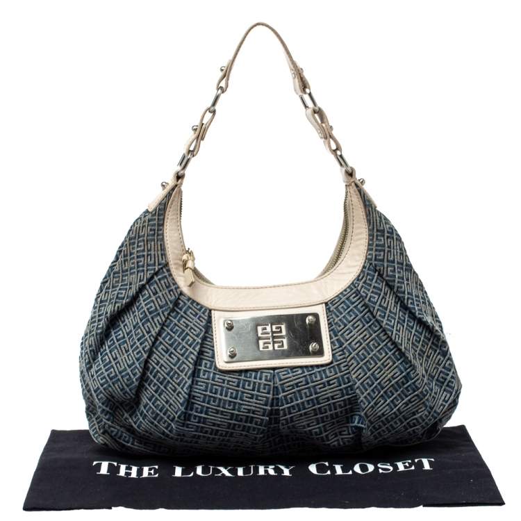Pre Owned Givenchy Blue/White Monogram Denim and Leather Shoulder Bag