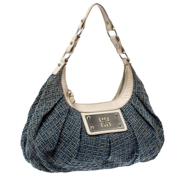 Pre Owned Givenchy Blue/White Monogram Denim and Leather Shoulder Bag