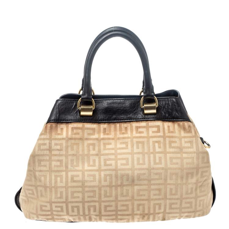 Pre Owned Givenchy Cream/Black Monogram Canvas and Leather Tote