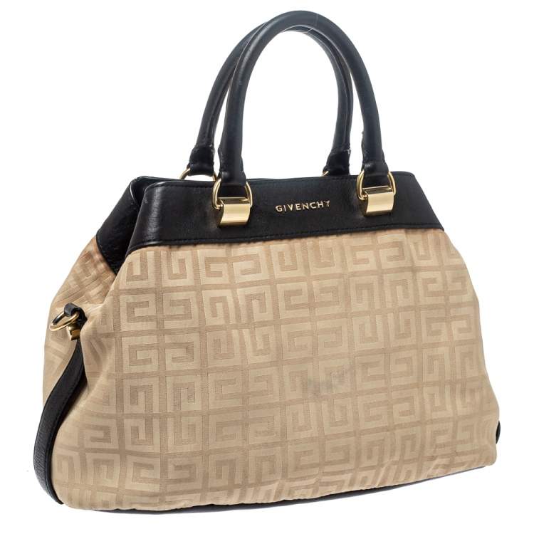 Pre Owned Givenchy Cream/Black Monogram Canvas and Leather Tote