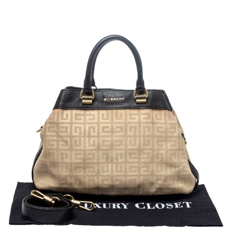 Pre Owned Givenchy Cream/Black Monogram Canvas and Leather Tote