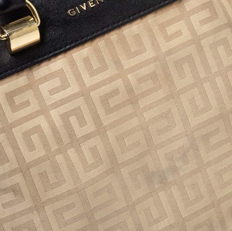 Pre Owned Givenchy Cream/Black Monogram Canvas and Leather Tote
