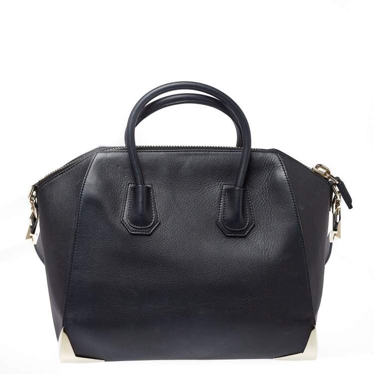Pre Owned Givenchy Black Leather Medium Antigona Metal Detail Satchel