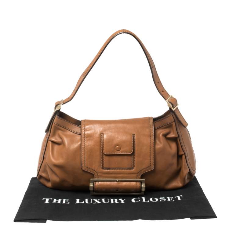 Pre Owned Givenchy Brown Leather Buckle Flap Hobo