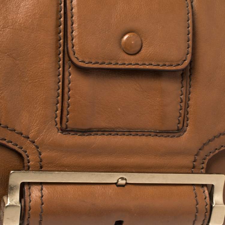 Pre Owned Givenchy Brown Leather Buckle Flap Hobo