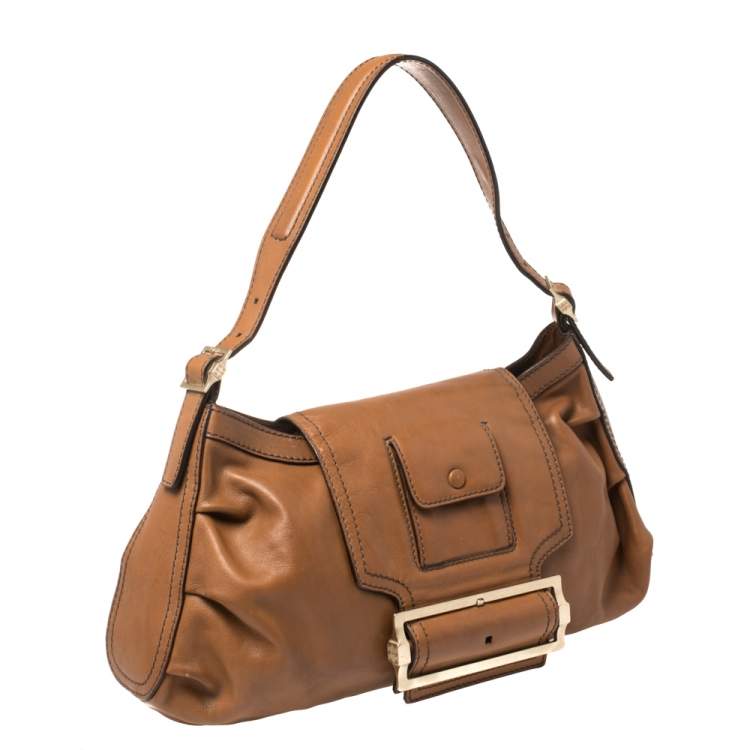 Pre Owned Givenchy Brown Leather Buckle Flap Hobo