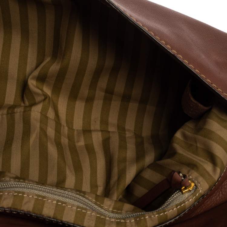 Pre Owned Givenchy Brown Leather Logo Embossed Flap Hobo