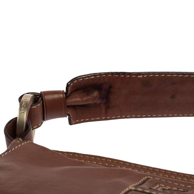 Pre Owned Givenchy Brown Leather Logo Embossed Flap Hobo