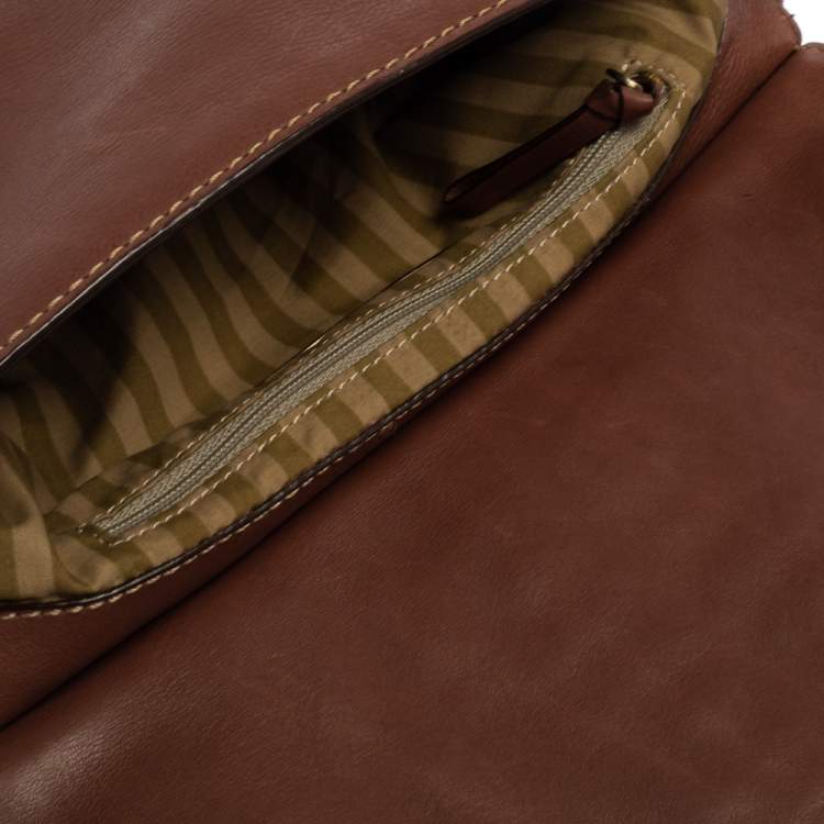 Pre Owned Givenchy Brown Leather Logo Embossed Flap Hobo