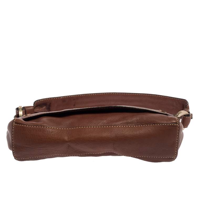 Pre Owned Givenchy Brown Leather Logo Embossed Flap Hobo