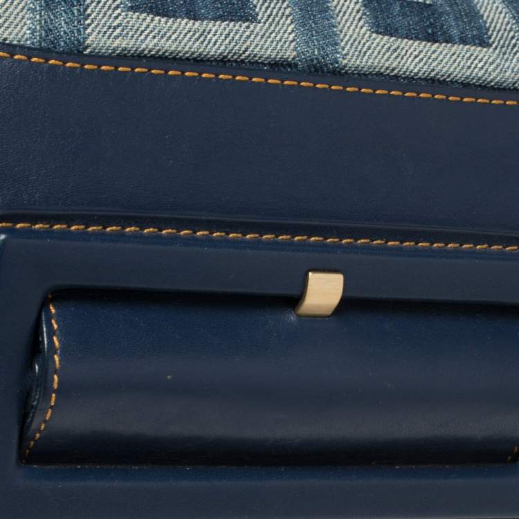 Pre Owned Givenchy Blue Monogram Denim and Leather Buckle Flap Hobo