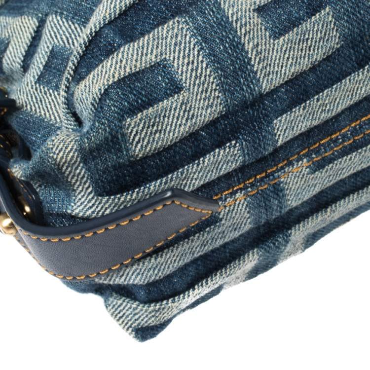 Pre Owned Givenchy Blue Monogram Denim and Leather Buckle Flap Hobo