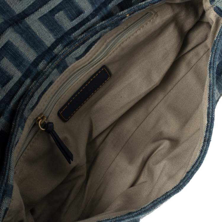 Pre Owned Givenchy Blue Monogram Denim and Leather Buckle Flap Hobo