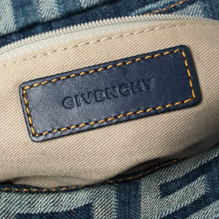 Pre Owned Givenchy Blue Monogram Denim and Leather Buckle Flap Hobo