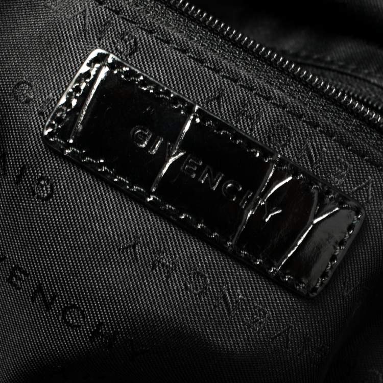 Pre Owned Givenchy Black Monogram Canvas and Embossed Leather Buckle Flap Top Handle Bag