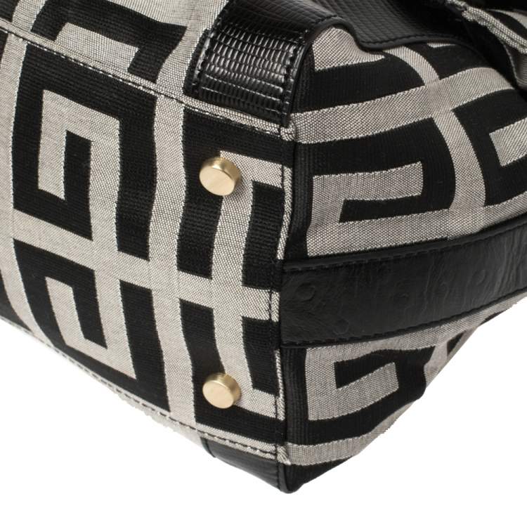 Pre Owned Givenchy Black Monogram Canvas and Embossed Leather Buckle Flap Top Handle Bag