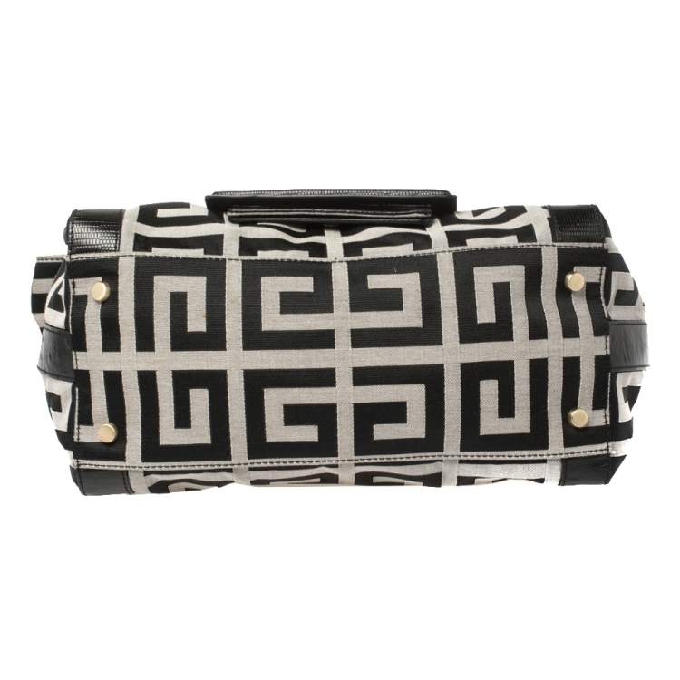Pre Owned Givenchy Black Monogram Canvas and Embossed Leather Buckle Flap Top Handle Bag