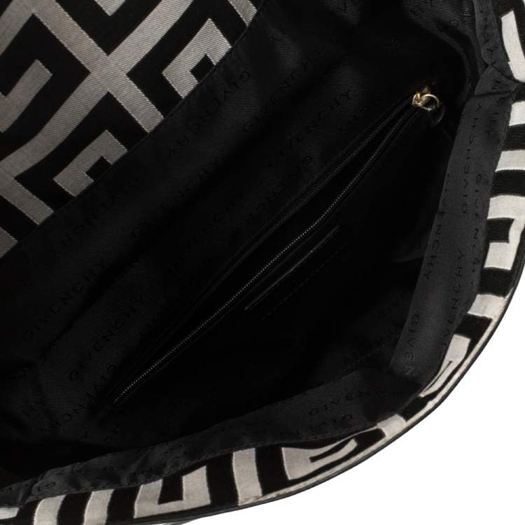 Pre Owned Givenchy Black Monogram Canvas and Embossed Leather Buckle Flap Top Handle Bag