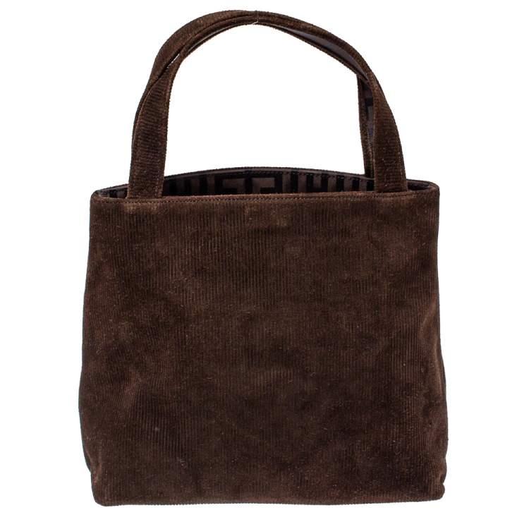Pre Owned Givenchy Dark Brown Corduroy Monogram Logo Tote