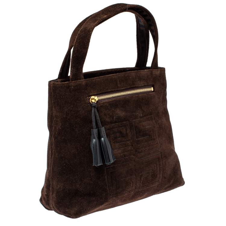Pre Owned Givenchy Dark Brown Corduroy Monogram Logo Tote