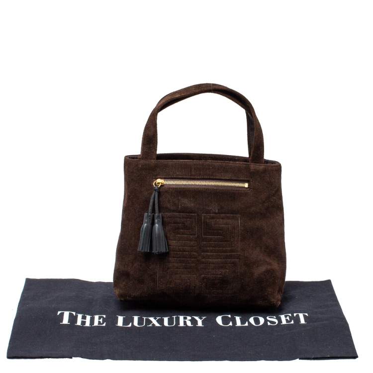 Pre Owned Givenchy Dark Brown Corduroy Monogram Logo Tote