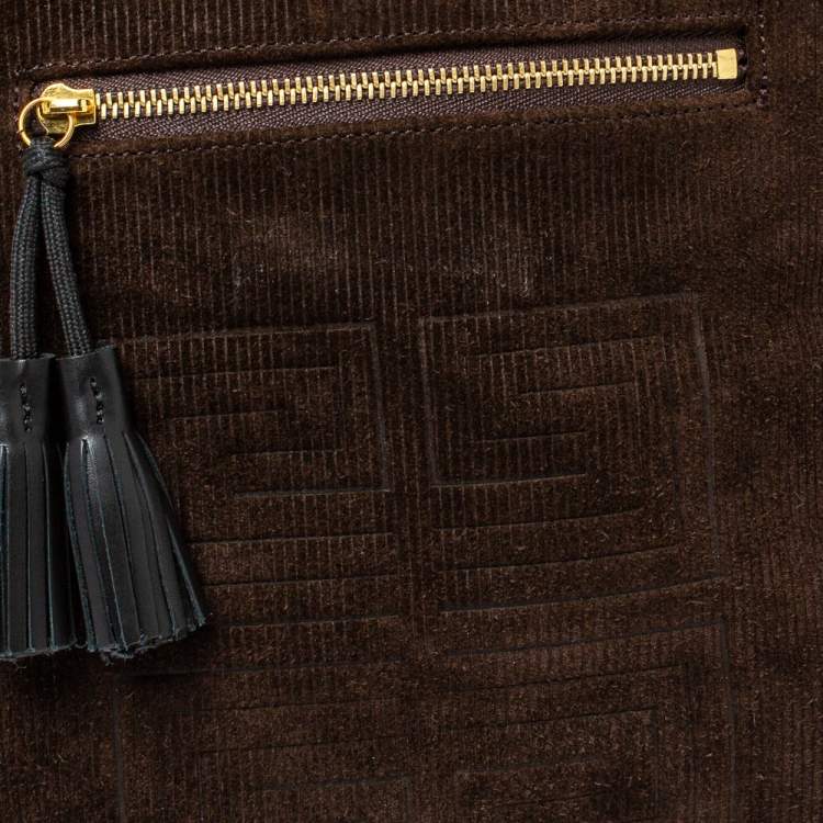 Pre Owned Givenchy Dark Brown Corduroy Monogram Logo Tote