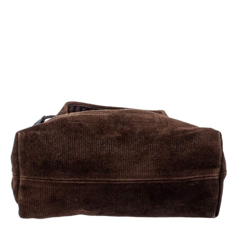 Pre Owned Givenchy Dark Brown Corduroy Monogram Logo Tote