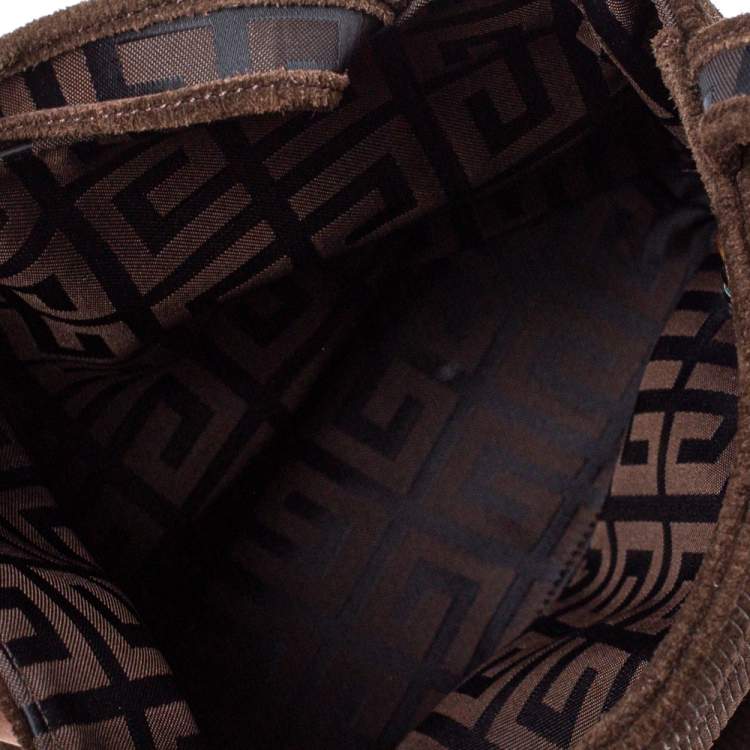 Pre Owned Givenchy Dark Brown Corduroy Monogram Logo Tote