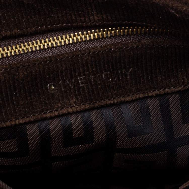 Pre Owned Givenchy Dark Brown Corduroy Monogram Logo Tote