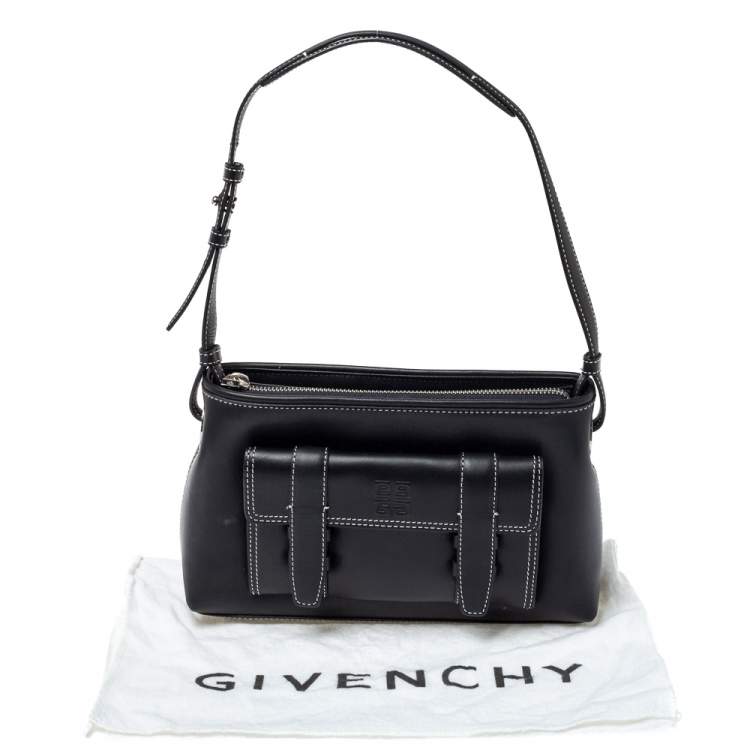 Pre Owned Givenchy Black Leather Front Pocket Shoulder Bag