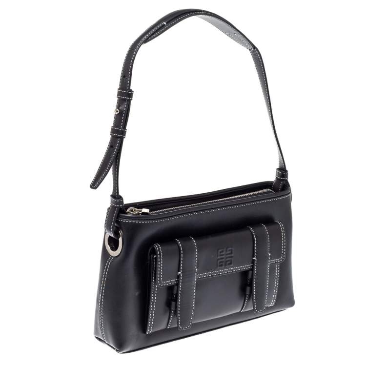Pre Owned Givenchy Black Leather Front Pocket Shoulder Bag