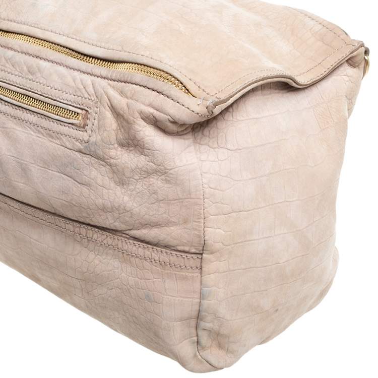 Pre Owned Givenchy Beige Nubuck Croc Embossed Leather Large Pandora Shoulder Bag