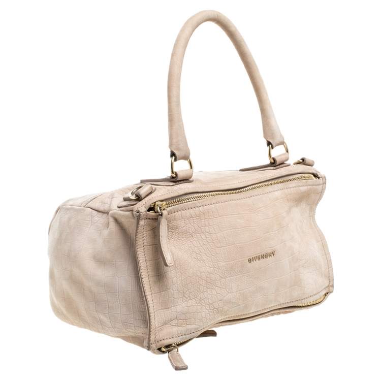 Pre Owned Givenchy Beige Nubuck Croc Embossed Leather Large Pandora Shoulder Bag