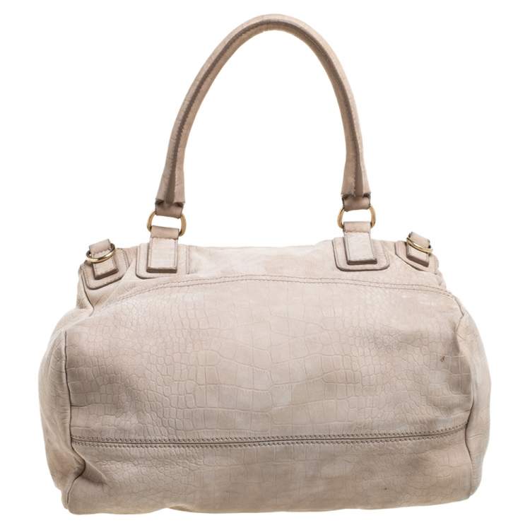 Pre Owned Givenchy Beige Nubuck Croc Embossed Leather Large Pandora Shoulder Bag