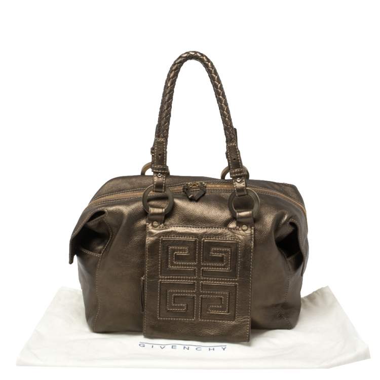 Pre Owned Givenchy Metallic Soft Leather Logo Embossed Braided Handle Satchel