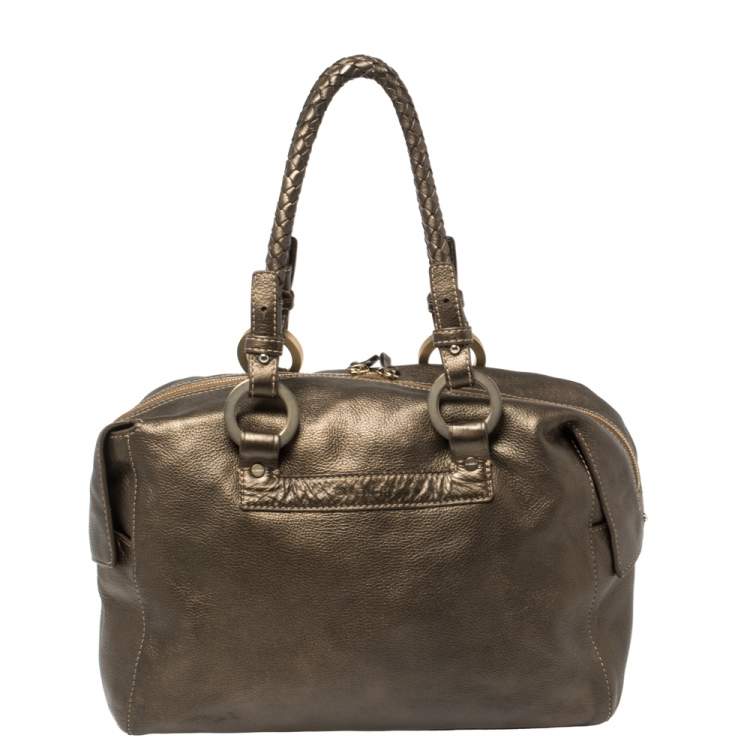 Pre Owned Givenchy Metallic Soft Leather Logo Embossed Braided Handle Satchel