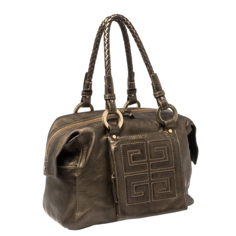 Pre Owned Givenchy Metallic Soft Leather Logo Embossed Braided Handle Satchel