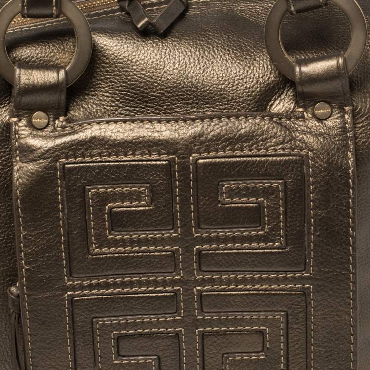 Pre Owned Givenchy Metallic Soft Leather Logo Embossed Braided Handle Satchel