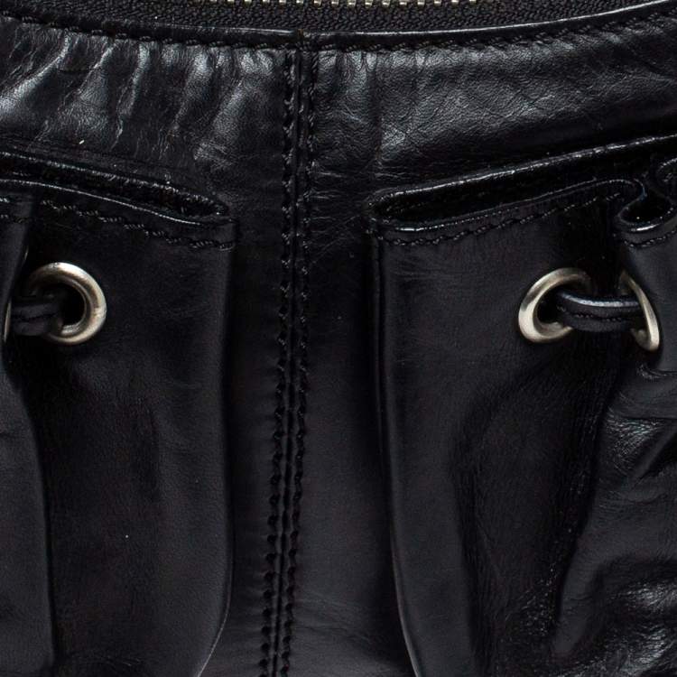 Pre Owned Givenchy Black Leather Tassel Pocket Chain Baguette Bag