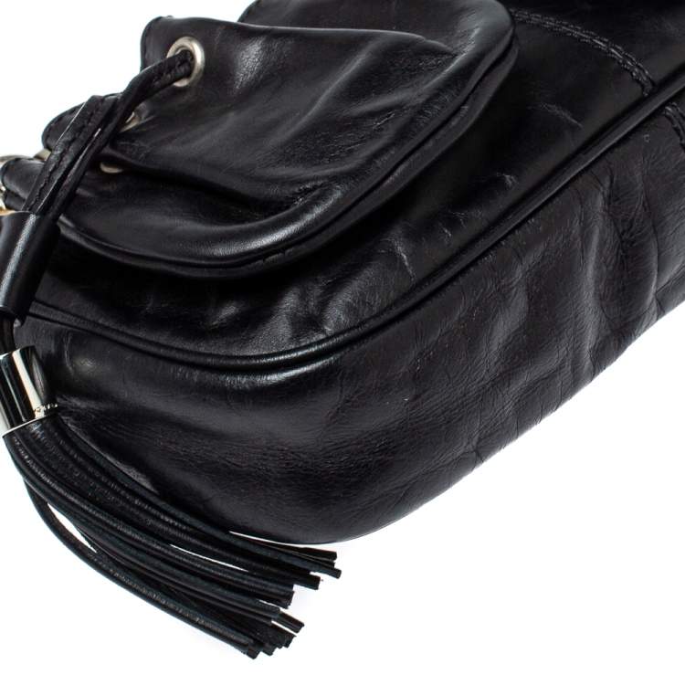Pre Owned Givenchy Black Leather Tassel Pocket Chain Baguette Bag