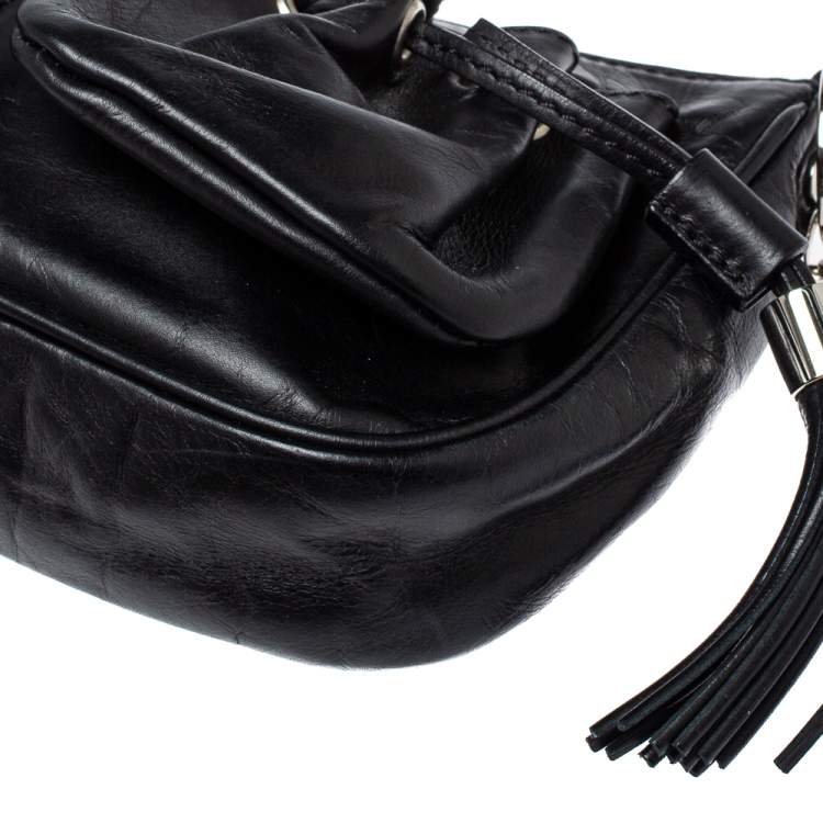 Pre Owned Givenchy Black Leather Tassel Pocket Chain Baguette Bag