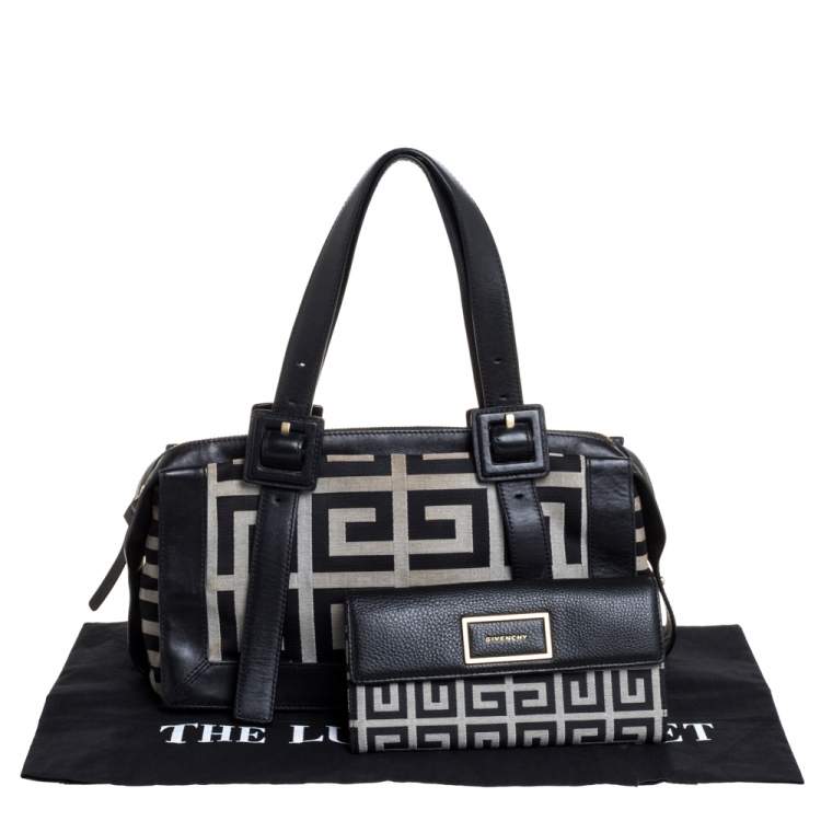 Pre Owned Givenchy Black/Grey Monogram Canvas and Leather Satchel