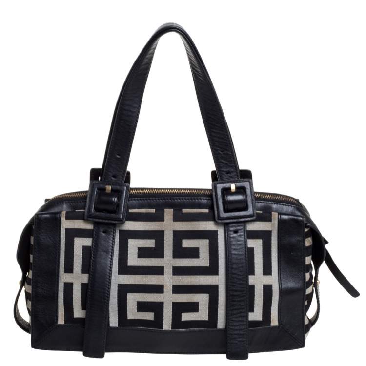 Pre Owned Givenchy Black/Grey Monogram Canvas and Leather Satchel