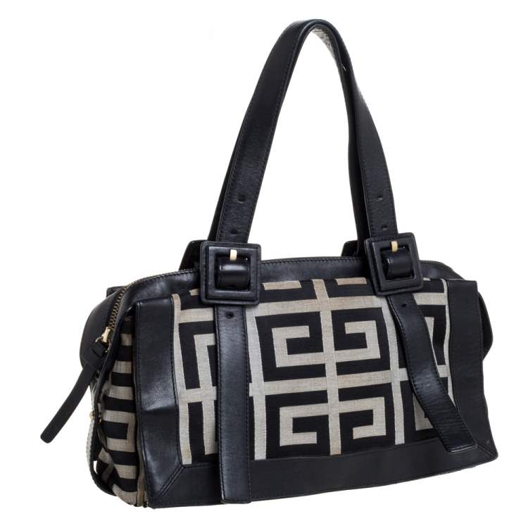 Pre Owned Givenchy Black/Grey Monogram Canvas and Leather Satchel