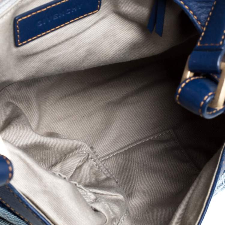 Pre Owned Givenchy Blue Monogram Denim and Leather Shoulder Bag